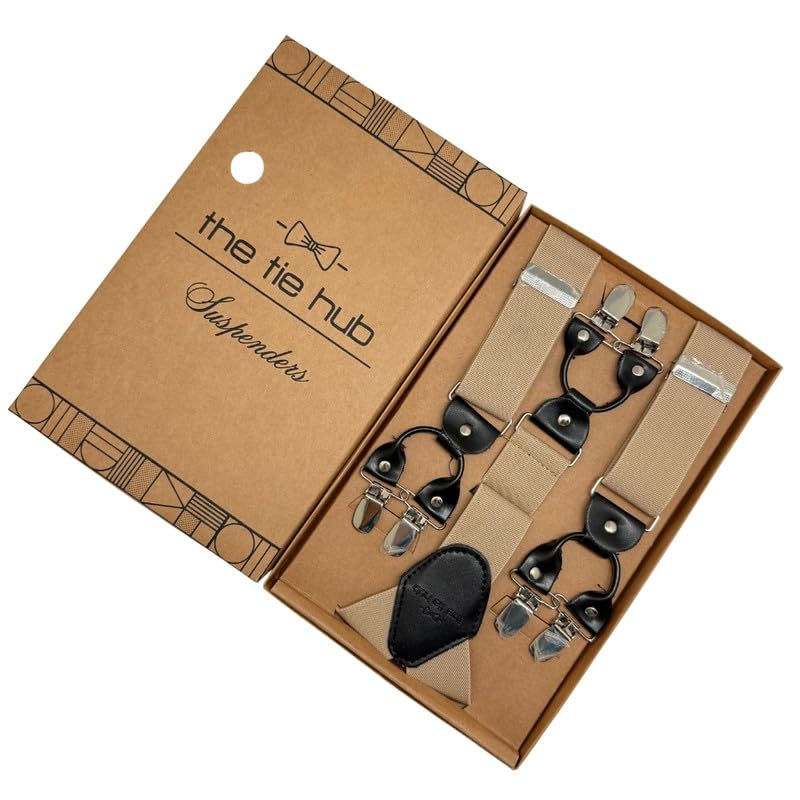 Image of The Tie Hub Suspenders for Men | Slim Clip-On Y-Back Elastic Braces | Adjustable 1.25 Inch | Formal Wedding Office