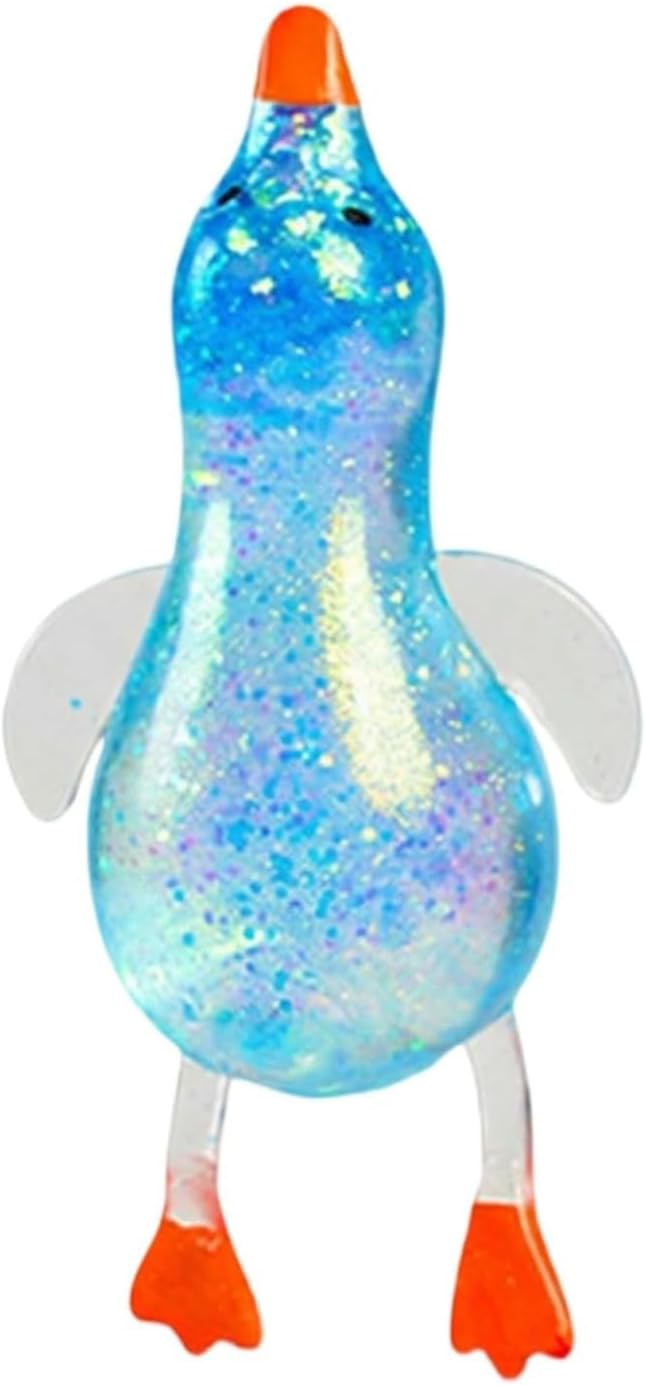 Duck Stress Relief Squeeze Ball Glitter Fidget Toy Slow Rising Soft Stretchy Anxiety Relief for Kids Adults 1/4 Pcs Blue