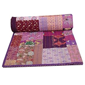 Janki Creation Vintage Indiase Katoen Khambadiya Bed Cover Queen Patchwork Kantha Sprei Gooi Hand Gestikte Beddengoed…