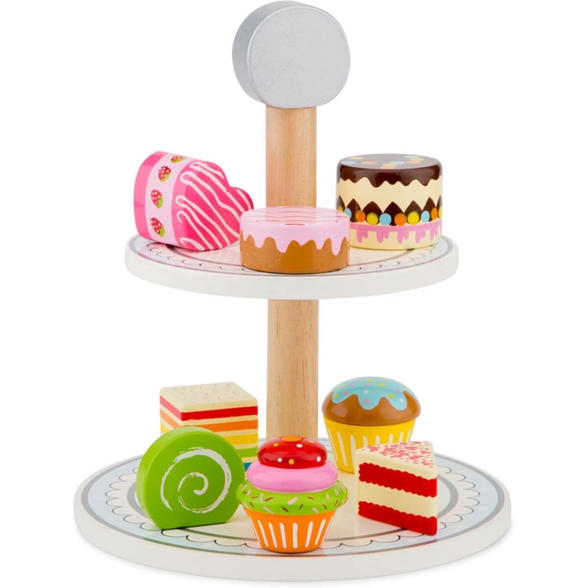 New Classic Toys 10622 Wooden Cake Stand Pretend Play Kids Cooking Simulation Educational Perception Toy for Preschool Age Toddlers Boys Girls, Wood, Multi Color