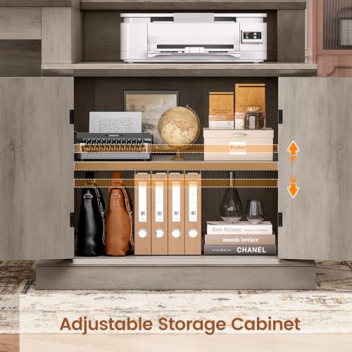 Image of SEDETA Farmhouse 70.9 inch Executive Desk, Home Office Desk with File Drawers and Storage Cabinet, Computer Desk with Power Outlet for Home Office, Work Study Writing, Gray