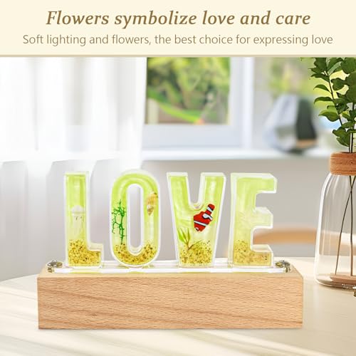 Image of Floral Letter LED Night Light: Resin Dried FlowerLetters Lamp with USB - Handmade Pressed Flower Nightlight Unique Customized Gift for Home Decoration (Light Green, 1)