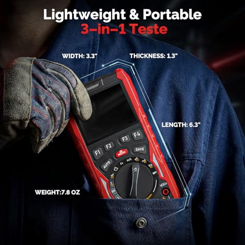 2-Kanal Handheld Oszilloskop, 70MHz Bandbreite, 3-in-1 Digitaloszilloskop Multimeter mit Signalgenerator, 200MSa/s Abtastrate, 20000 Counts, Typ-C Schnellladung, Rot