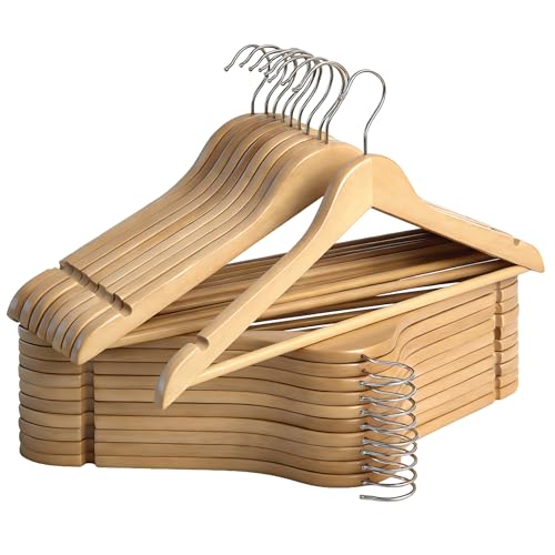 StorageWorks Wooden Hangers 20 Pack, Wood Coat Hangers for Closet, Heavy Duty Clothes Hangers for Suits, Shirts, Pants, Jackets, Natural Wood Color