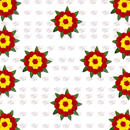 Image of S2S Mango Leaves And Flowers Decoration At Home | Easy Simple Backdrop Red Yellow Flowers Pack Of 4 Pcs, 50 Cm