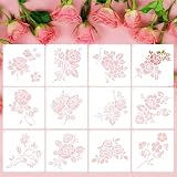 12 Stück Rosen Schablonen Set 20 x 20 cm Rosen Malschablonen Wiederverwendbare Schablonen für DIY Basteln Malen auf Holz Wand Stoff Möbel Leinwand Scrapbooking Dekor