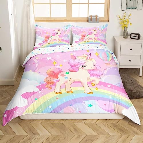 Einhorn Mädchen Bettwäsche Mädchen 135x200cm Rosa Einhorn Regenbogen...