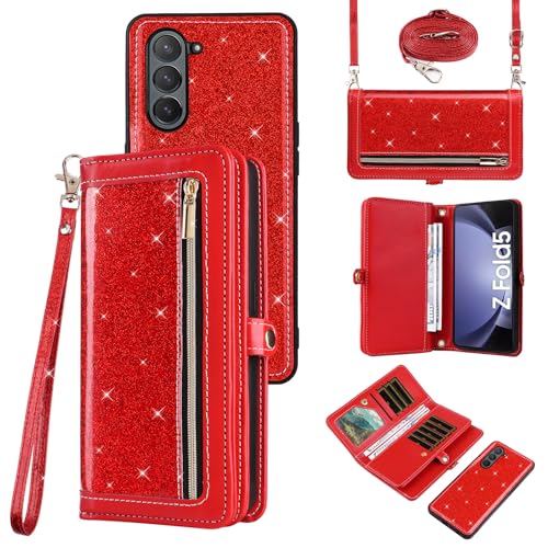 Protection Galaxy Z Fold 5 portefeuille amovible porte-carte à paillettes pour femme