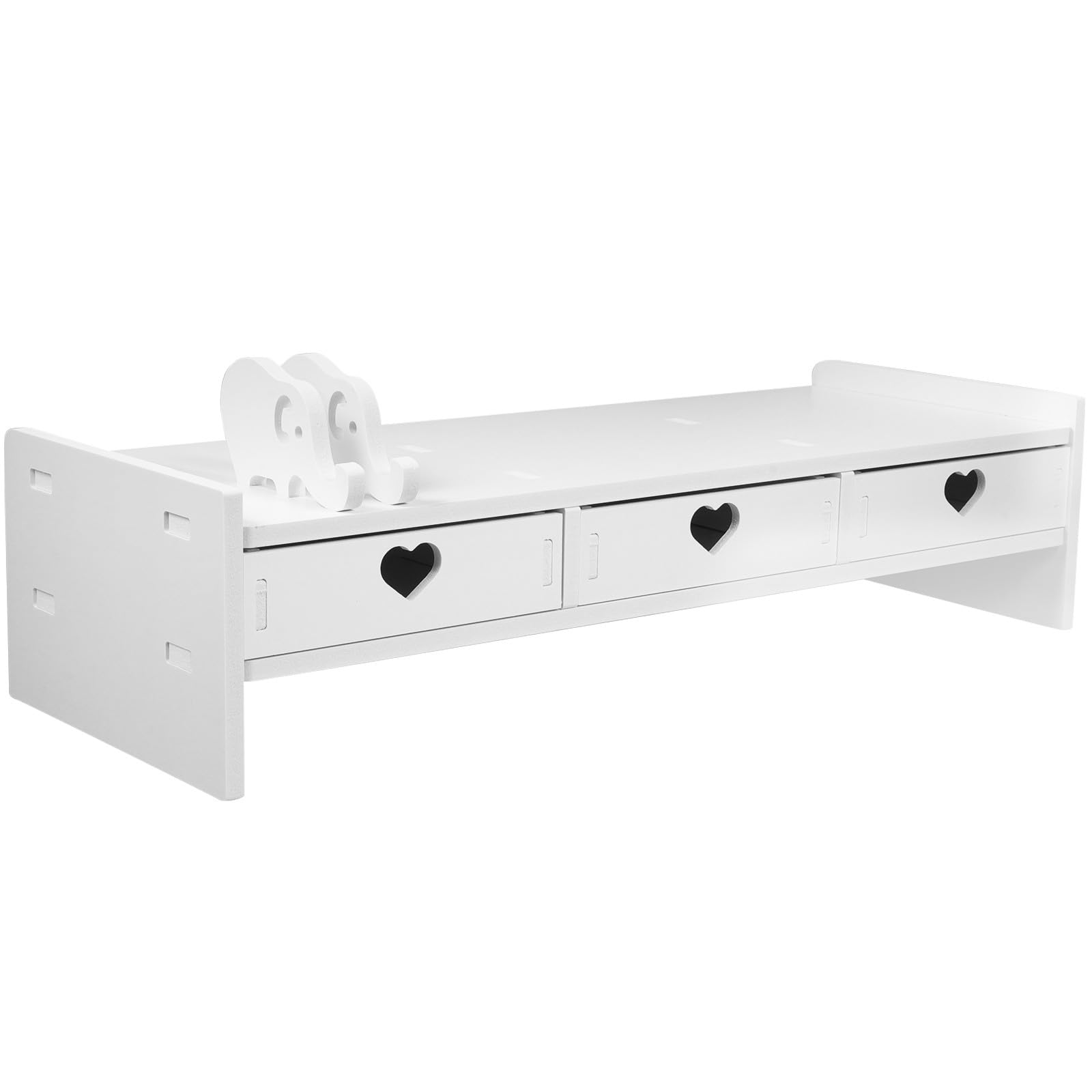 Supporto da Tavolo per Monitor Organizer e Spazio per Tastiera, Rialzo Bianco in PVC e Legno-Plastica, Adatto per Postazioni Ufficio e Smart Working