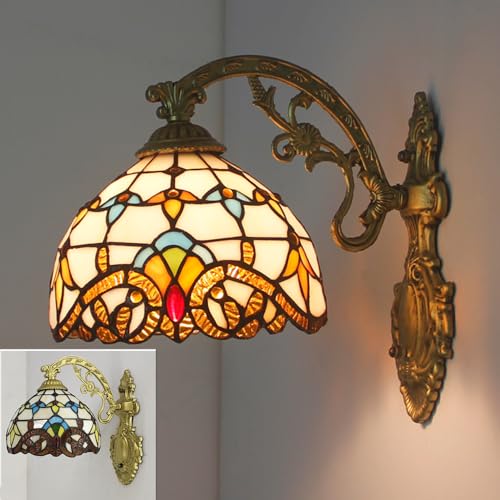 XINYASEE Lámpara de pared estilo, portalámparas E27, pantalla de cristal de color retro. Adecuada para sala de estar, dormitorio, cafetería, lámparas decorativas de hotel (A)