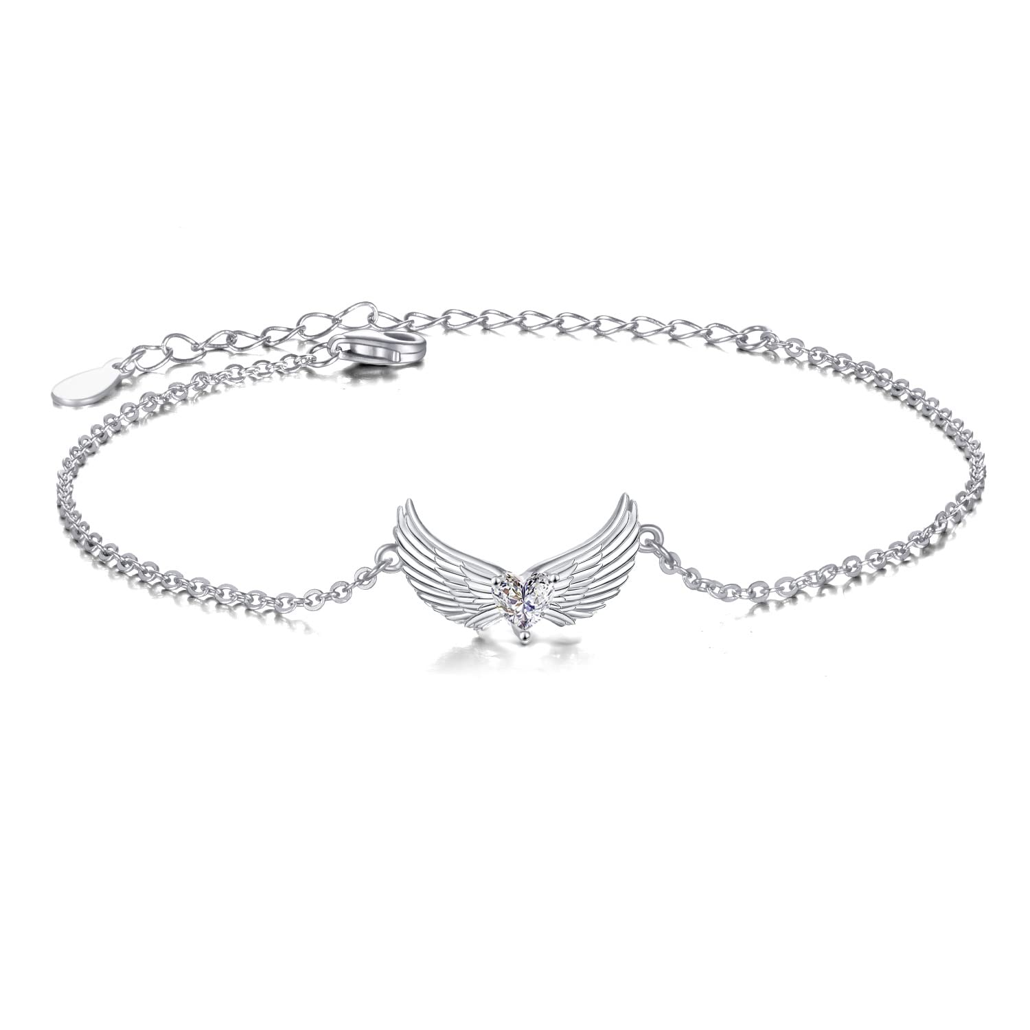 YFN Angel Wings Anklet Sterling Silver Guardian Angel Wings Heart Ankle Bracelets for Women
