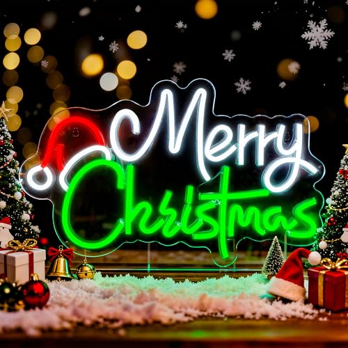 Image of Merry Christmas Neon Sign - Christmas LED Neon Light Up Signs for Wall Decor Home Decor for Xmas Party Bedroom Living Room Business Bars Shop Decoration USB Operated
