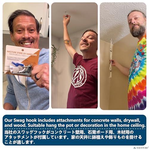 NACETURE Large Swag Hooks for Hanging Plants and Lights - Ceiling Hangers Heavy Duty for Chandelier Installation - Cavity Wall Fixing (White 2 Pack) - Image 2