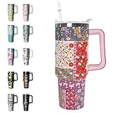 Pioneer Woman Tumbler Boho Floral Tumbler 40 oz Pioneer Women Gifts for Women Bohemia Cups Coffee Travel Mug with Handle Leak Proof Insulated Woman Decor Stuff