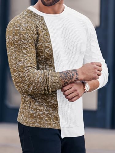 Taoliyuan Men's Pullover Sweaters Winter Ribbed Knitted Color Block Comfort Stylish Twisted Long Sleeve Sweater4