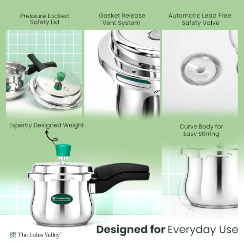 Image of The Indus Valley Stainless Steel Outer Lid Handi Pressure Cooker 1.5 Litres | Outer Lid | Induction Friendly | ISI-Certified, 100% Toxin-Free, Naturally Non-Stick, 3 Y Warranty