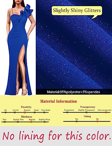 Image of VFSHOW Womens Ruffle One Shoulder Strap Ruched Formal Prom Wedding Maxi Dress V Neck Elegant Split Cocktail Evening Long Gown