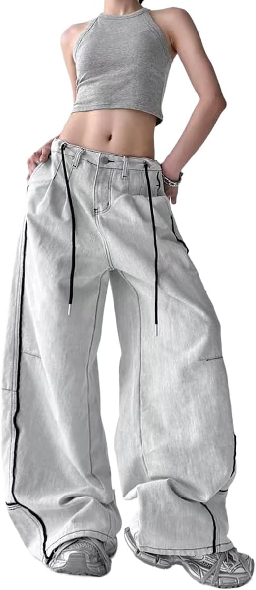 Women's Retro American Minimalist Jeans, Fashionable Personalized Design Loose Y2K Couple Hip-hop Casual Pants