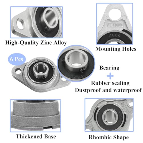 6 Stücke KFL000 Stehlager, Flanschlager 10mm Welle, Rhombische Selbstausrichtend Flanschlager Horizontale Zinklegierung Kugellager Lagerblock Durchmesser für Achse Welle Maschine 3D Drucker 0.39’’