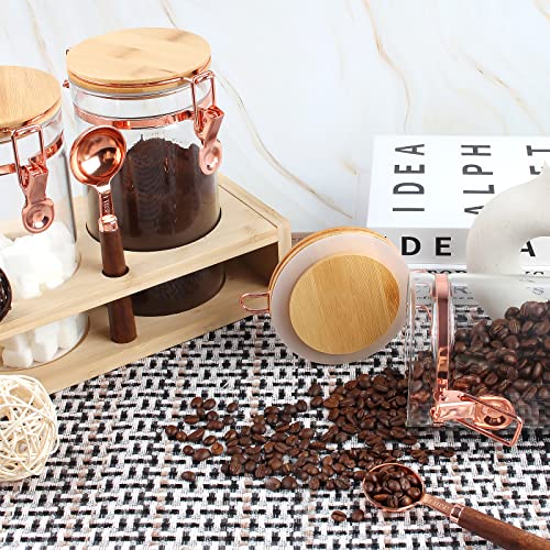 Ymeyme 3Pcs Coffee Canister With Shelf Copper - 3X41Oz Glass Coffee Bean Storage Airtight Container Set Of 3 With Scoops For Kitchen Food Storage Ground Coffee Tea Sugar #TOP5