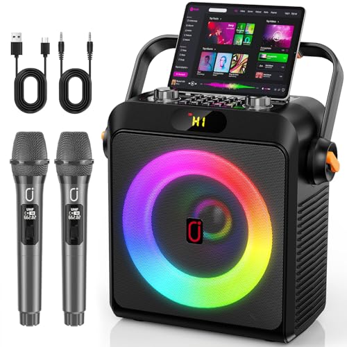 Karaoke Machine with 2 Wireless Microphones for Adults, Bluetooth 5.3 Speaker with Upgraded Subwoofer, AI Bass Boost | Home Party PA System, Live Streaming, Outdoor Gatherings | AUX/USB/TF Support