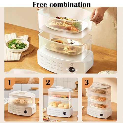 Vaporiera elettrica a 3 livelli, pentola a vapore elettrica da 900 W, appuntamento intelligente 24 ore su 24, spegnimento automatico, display touch screen a LED, 12 menu principali, per cuocere