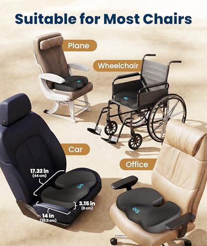 Image of Everlasting Comfort Doctor Recommended Memory Foam Seat Cushion for Office Chairs & Car - Ergonomic Office Desk Accessories - Cushions for Tailbone Pain Relief, Sciatica (Gray, Large)