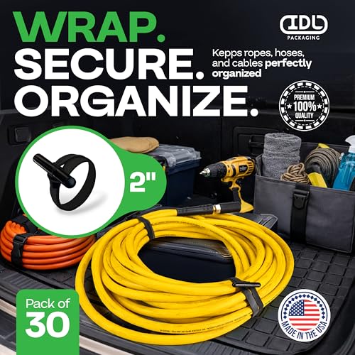 Image of Reusable Zip Ties 2 inch, 30-Pack - USA-Made Heavy-Duty Industrial Stretchable Fasteners - All-Weather Material, UV & Ozone Resistance - Wire Straps to Store Equipment & Declutter Garage by IDL Packaging