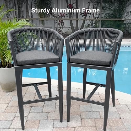 Image of PURPLE LEAF Counter Height Bar Stools Rattan Set of 2 with Cushion, Gray