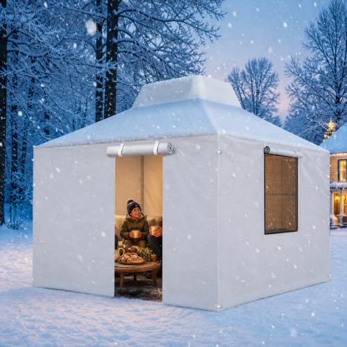 10'x14' Winter Gazebo Cover for Hardtop Gazebos, Universal Outdoor Waterproof Replacement Cover with Sidewalls&Mesh Windows, Storage for Grill & Patio Furniture by Inmeilifus - Used condition - Image 6