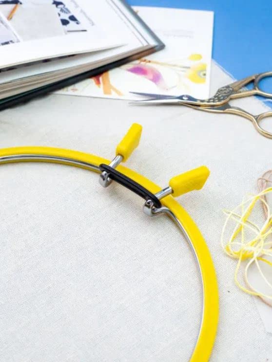 Image of Nurge Metal Embroidery Hoops - Premium Spring Tension Embroidery Hoop for Cross Stitch - Durable Ring with Quick Release Safety Clip - Ideal for Crafters,Beginners & Professionals - Yellow - Size Mix