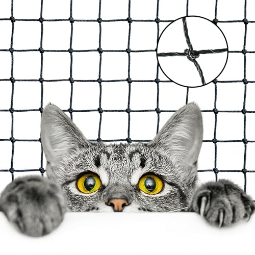 KONZEPT Katzennetz für Balkon 3x2 m Drahtverstärktes Balkonnetz für Katzen mit 3 x 3 cm Maschenweite Biss- & Kratzfest wetterbeständig Schwarz