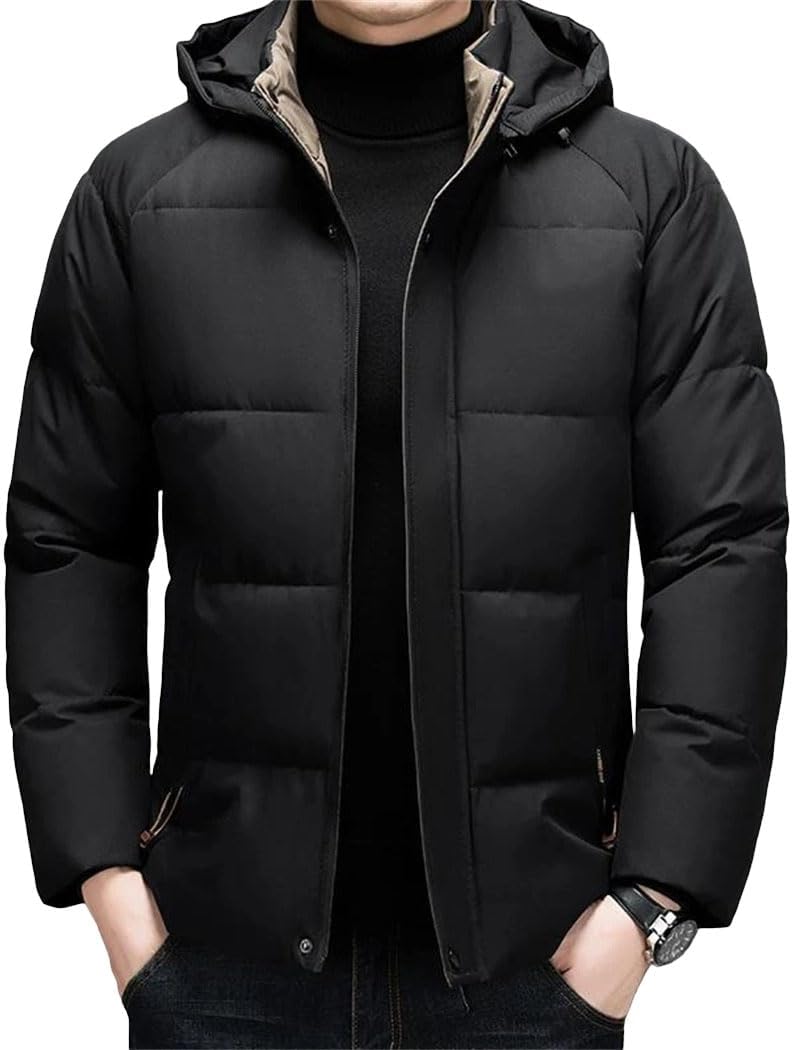 Men's Hooded Cotton Coat Thick Warm Bread Design Parka with Detachable Hat Comfortable Jacket