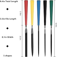 Vista 2 de Juego de 5 limas de agujas con funda de cuero sintético, incluye lima plana, cuadrada, triangular, redonda y semicircular para metal, joyería