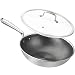 Potinv 12.5" Stainless Steel Wok, Nonstick Stir Fry Pan with Lid and Spatula, Induction Compatible, Scratch Resistant, Dishwasher and Oven Safe