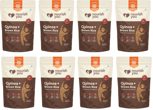 Image of Nourish You Quinoa and Brown Rice Mix - 500g x Pack of 10 | 11.16g Protein & 10.24g Rich Dietary Fibre per 100gm | Naturally Gluten Free Healthy Grain Mix | Superfood for Salads, Pulao, Bowls & Daily Meals (70% Brown Rice + 30% Quinoa)