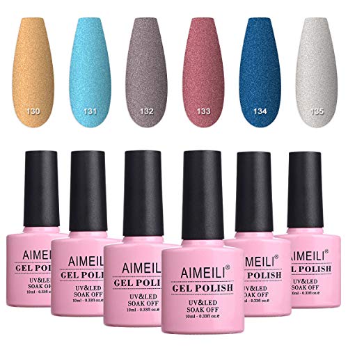 AIMEILI UV LED Gellack mehrfarbig ablösbarer Matte Gel Nagellack Set Gel Nail Polish Kit - 6 x 10ml - Set Nummer 33