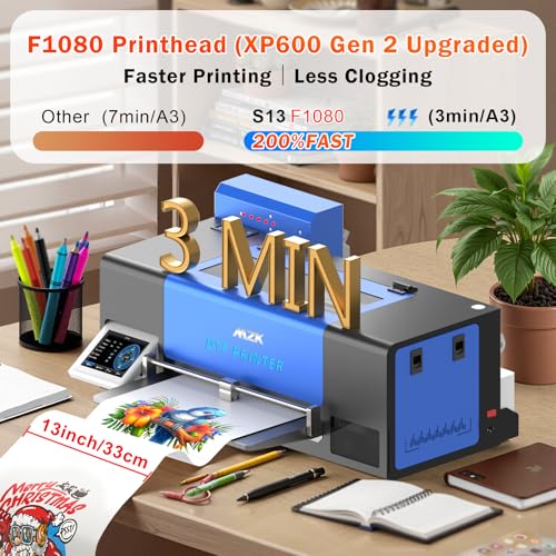 Image of MZK A3 Pro F1080 DTF Printer (XP600 Gen2),Automatic Time Cleaning Maintain+Ink Anti-Clog Filter,2X-Speed Compared to L1800,5 inch Rotatable Touch Screen,Dual Ink Level Alert+Film Cutter,Gift Ink 2 Years