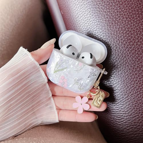 Image of MINSCOSE for Cute Glitter AirPods 4 Case,Shell Pattern Pretty Flower Design with Trendy Floral Keychain,Soft TPU Protective Cover with Cleaner Kit for Girls Women for AirPods 4-Colorful