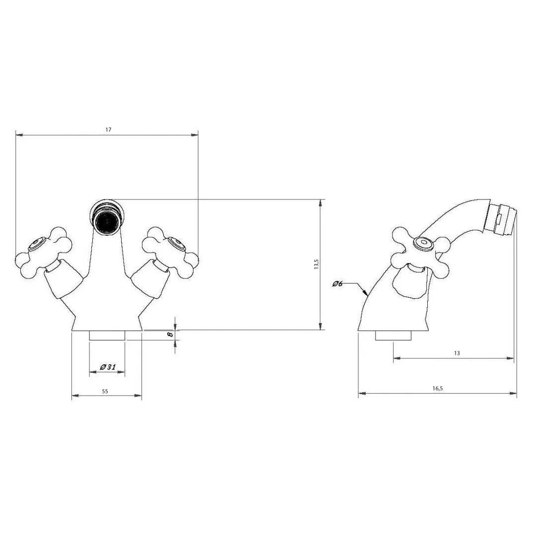 Kiamami Valentina - Set Rubinetti Bagno Stile Retrò | Miscelatore Lavabo, Bidet e Vasca | Finitura Cromata Elegante | Manopole a Croce