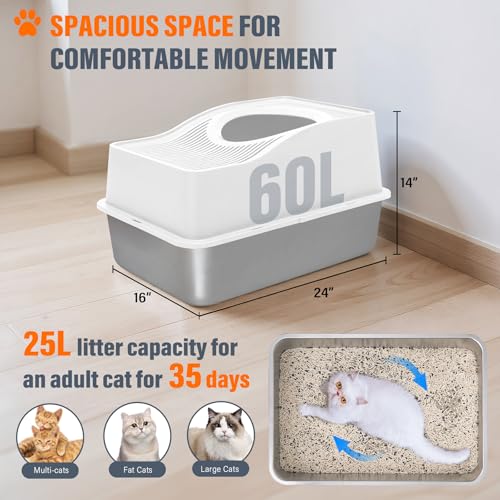 Arenero para gato de acero inoxidable con tapa grande miniatura 4