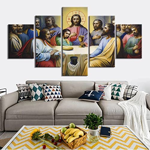 5 painéis tela póster Wallfillers conjunto de decoração quarto quadro em tela Jesus o último jantar religião quadro multipainel estilo abstrato tela presente de pintura - sem moldura