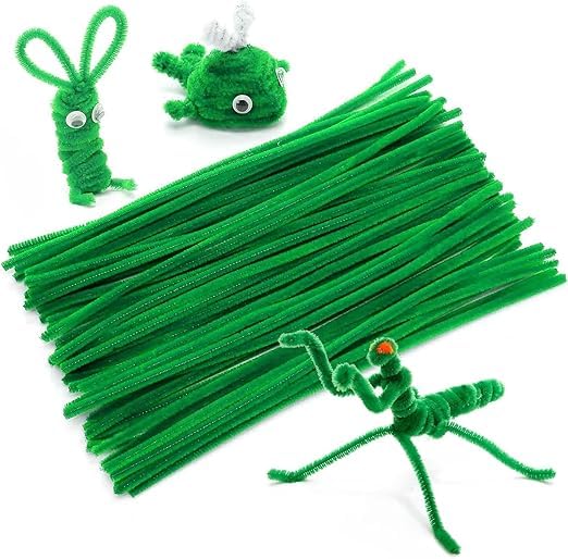 Image of 100Pc Pipe Cleaners Craft Set | Chenille Stem Fuzzy Sticks DIY Craft Supplies for Art Projects Activities, Decorations, Flower Making, Modeling & Sculpting (Olive green)