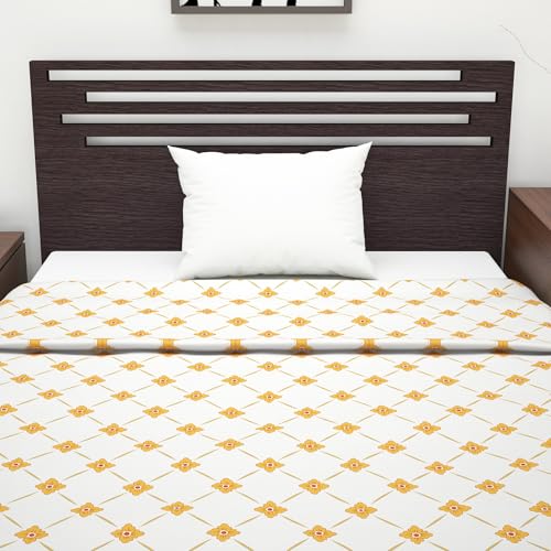 Image of Divine Casa Glace Cotton 120 GSM Soft and Silky Reversible Lightweight Printed Double Bed AC Dohar Blanket for Mild Winter Quilt -(Yellow and White, 205 x 220, CM)