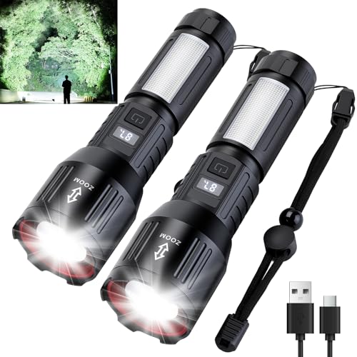 Sogidon Rechargeable Flashlights 1 500 000L High Lumens 2 Packs LED Super Bright Strong Powerful Handheld Flash Lights with 6 Light Modes COB Side Light Zoomable Beam for Outdoor Emergency Home