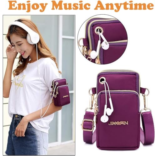Image of Mobile Sling Bags for Women Crossbody, Multifunction Three Layer Mini Shoulder Bag Purse with Headphone Port for Teens Gilds Ladies Women