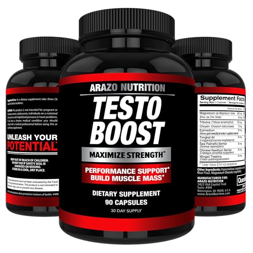 Arazo Nutrition TestoBoost Test Booster Supplement - Potent & Natural Herbal Pills - Boost Muscle Growth - Tribulus, Epimedium, Hawthorn, Zinc, Minerals