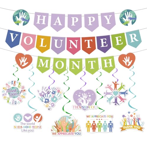 Image of Volunteer Appreciation Decorations - 11PCS Happy Volunteer Month Party Banners Hanging Swirls Decor, Volunteers Month Appreciation Support Thank You Party Supplies Decoration