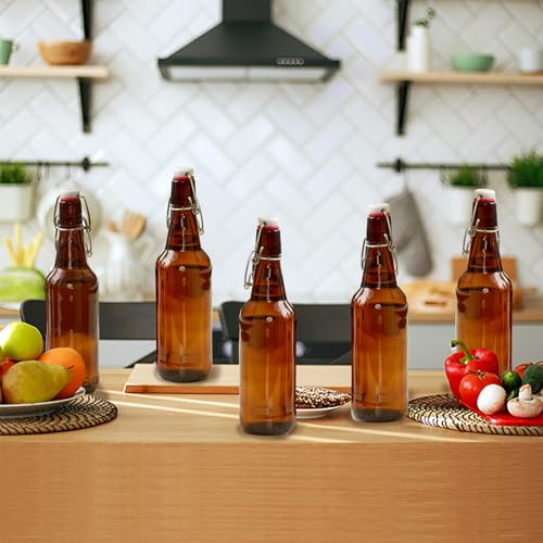 Zelomithe 16oz Amber Glass Bottles with Airtight Rubber Seal Flip Caps (10 Pack),Swing Top Glass Bottles for Home Brewing, Kombucha, Beverages, Oil, Vinegar, Vanilla Extract,Water, Soda, Kefir by Zelomithe - Image 6