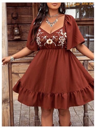 Image of BEAUDRM Women's Plus Size Western Cowgirl Dress Floral Boho Country Flowy Causal Spring Mini Dress Summer Vacation Outfits